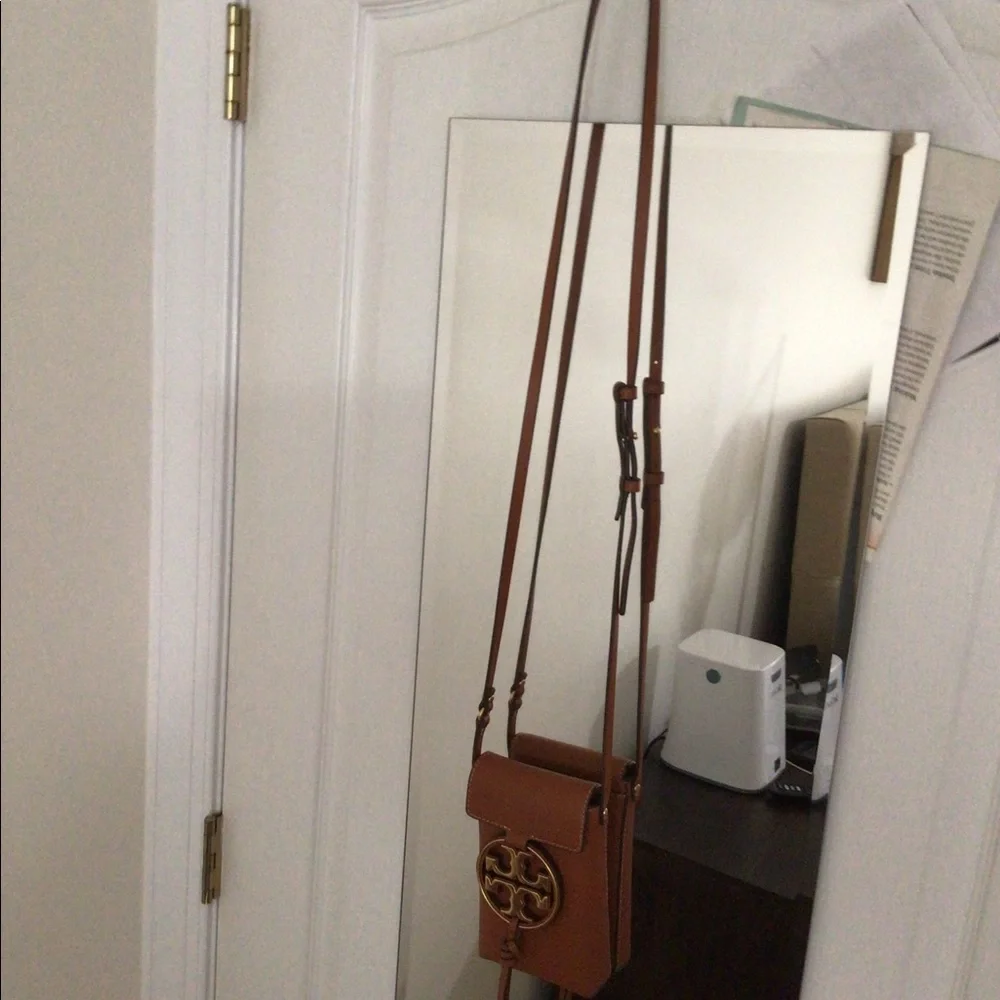 Tory Burch Camello Brown Crossbody Phone Bag with Gold Logo